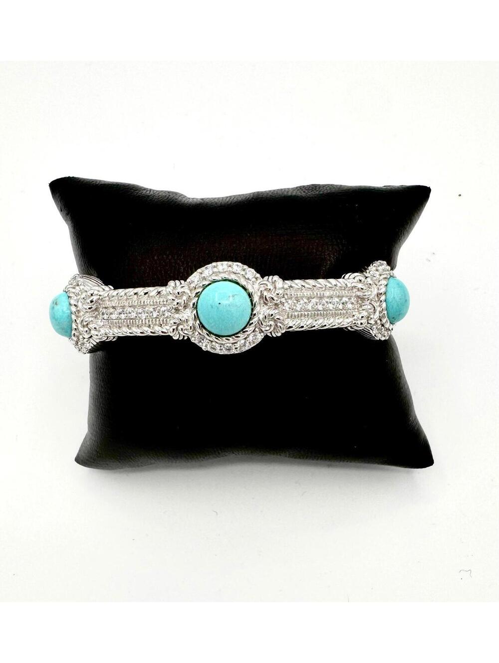Retired Judith Ripka sterling silver turquoise cabochon and diamonique cuff